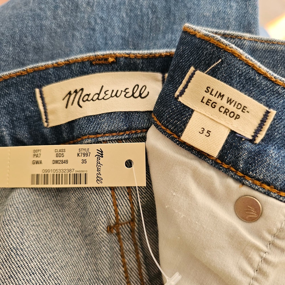 MADEWELL Women's Slim Wide- Leg Crop Blue Jeans in Garrett Wash Sz 35 - Picture 5 of 16